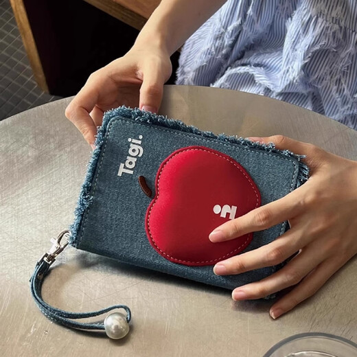 Tagi.<Ping Ping An An> Pearl Denim Tassel Travel Passport Clip Storage Package Gift Certificate Card Package Denim Blue (Ping Ping An)