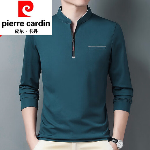 Pierre cardin high-end pure cotton long-sleeved T-shirt men's casual thin T-shirt tops in spring and autumn middle-aged men's stand-up collar base shirt long sleeves 6623 rose red thin model M 165 suggestion 120 Jin [Jin equals 0.5 kg]