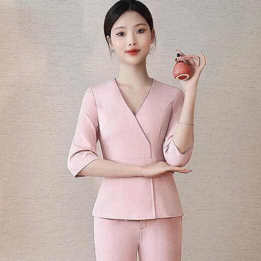 伊蜜魅产康师育婴师工作服高档美容院养生馆SPA会所月子中心制服套装 藏 单上衣藏青6296 S建议80-90斤 均码