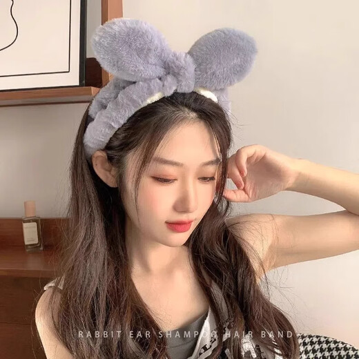 Tang Funi's special cute rabbit ears headband for face wash, women's summer day mask, makeup remover headband, new white bow headband