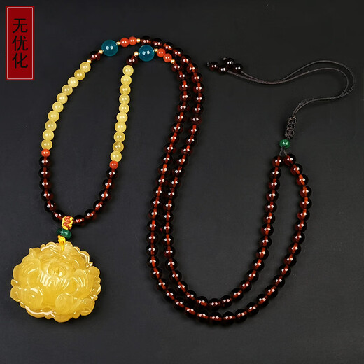 Amber School, one thing, one picture, one certificate, beeswax pendant, women's necklace, natural amber carved peony flower, women's pendant, 8.99 g, 33*30*16 mm