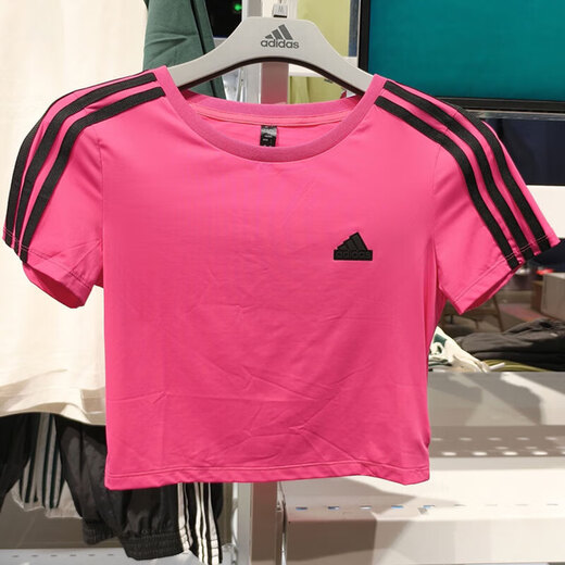 Adidas Neo short-sleeved women's clothing 2025 spring new running fitness training sportswear breathable fashion casual round neck T-shirt jv9859 pulse magenta XL