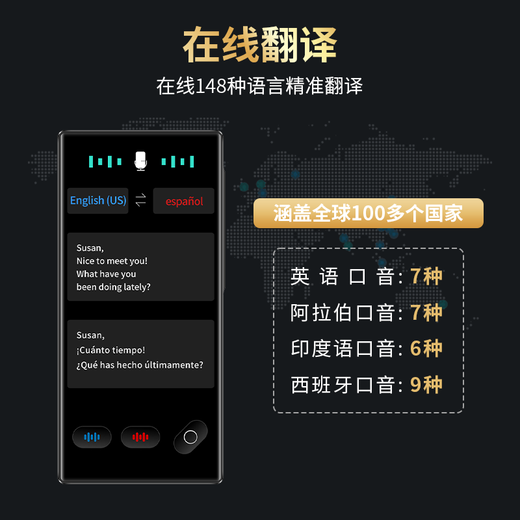 Senior Notes Ai smart translator takes with you when traveling abroad, HKUST offline translation, multi-language real-time simultaneous interpretation, photo-taking, travel conference recording artifact, 4.0-inch large screen, simultaneous speaking + recording + photo-taking, translation + 128G