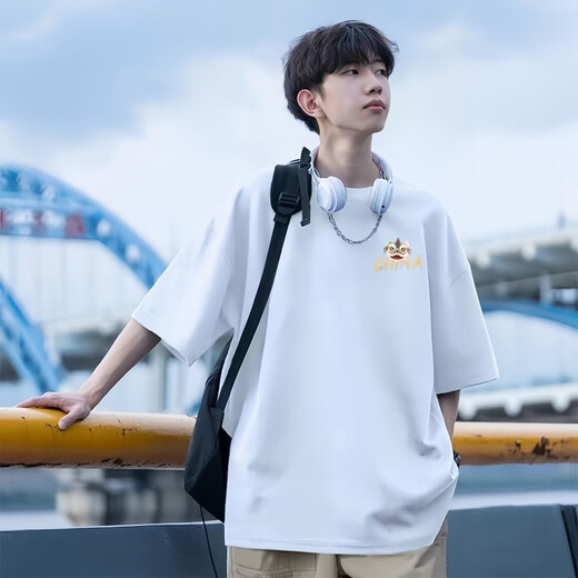 浩术短袖t恤男夏季薄款宽松印花港风潮流潮牌打底衫装半袖百搭体恤男 T2670黑色+T2691灰色-两件 薄款 3XL