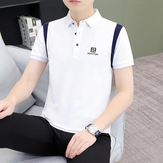 夏季男士衬衫领短袖t恤时尚百搭舒适上衣运动休闲商务男装POLO衫 qy739白色 M