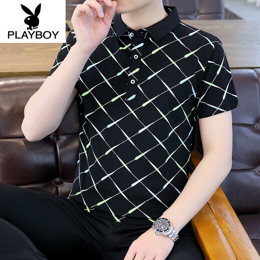 花花公子（PLAYBOY）2025夏季新款Polo保罗衫短袖男ins修身翻领半袖T恤男士体恤上衣服 F9226黑色 M
