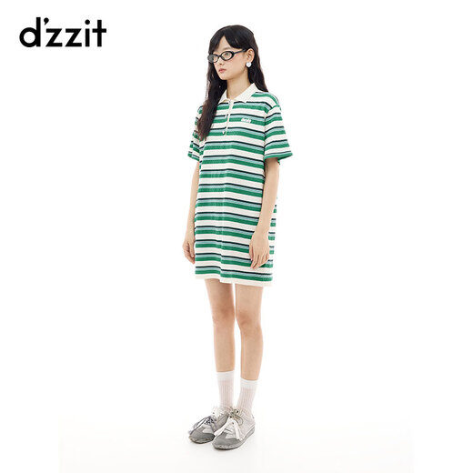 Dzzit Dicesu Sweater 2025 Été Nouvelle bande de couleur Jacquard Texture Top pour femmes 3J2E6212P Green S