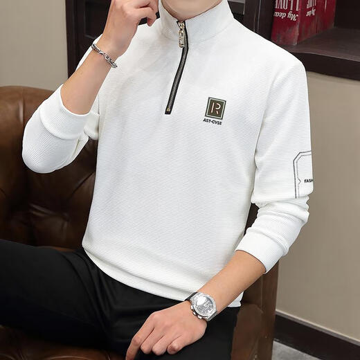 HUALIN FASHION男士半拉链恤长袖休闲百搭新款春秋季卫衣 6188黑色 M 90-110斤