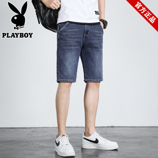 Playboy Brand Herren-Denim-Shorts Thin Tendy TRENDY CLASSION FÜNFEN FÜNF 2025 SOMMER NEUER Hong Kong Style Mid-Ärmeln 671 Black 30 (2 Fuß 3)