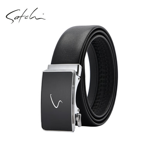 SATCHI belt men's new casual business genuine leather trouser belt double-sided first layer cowhide automatic buckle fashion belt black 105cm