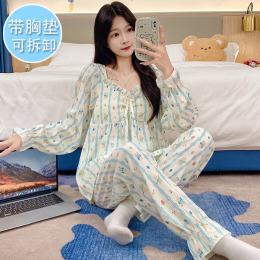 
Hanrui Yunduo cotton with breast pad pajamas for women plus size 220 Jin [Jin equals 0.5 kg] can wearable M5XL C897# 190 3XL