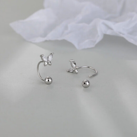 Wanmu s999 sterling silver earrings, butterfly earrings, new screws, exquisite sleeping ear piercing, no need to remove them, 9999 solid silver butterfly hook screw earrings, sterling silver, one pair