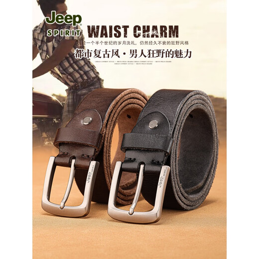 Jeep Spirit Head Layer Cowide Belt Männer echte Leder Jugendgürtel Casual Pin Schnalle Männer handgefertigt Jeansgürtel 1047 [Retro Bronze Schnalle] Verdickter Gürtel 110 cm