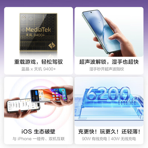 VivoX200s Zeiss Super Periscope Telephoto Ultrasonic Fingerprint Blue Crystal Dimensity 9400+ Camera AI Phone Jane Black 16GB+512GB