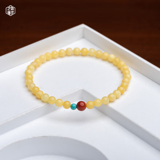 Iosn Yi Ru Ji Go Xiaomi Pearl Beeswax Bracelet Chicken Oil Yellow Women's Natural Old Honey Bracelet Amber 4mm Green Pine Three Circles 4mm Dark Old Honey Single Circle, Natural Beeswax Can Issue Certificate Clean Hand Circumference 15cm