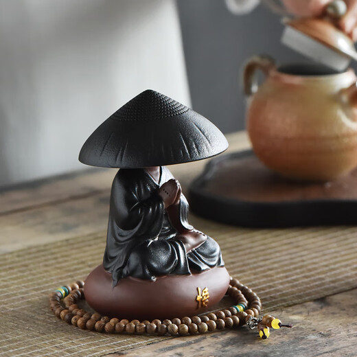 Chinese style little monk purple clay ornaments Zen living room office tea table desktop creative tea pet little novice decorations high-end enlightened little monk (sitting) + 1 string of Buddhist beads