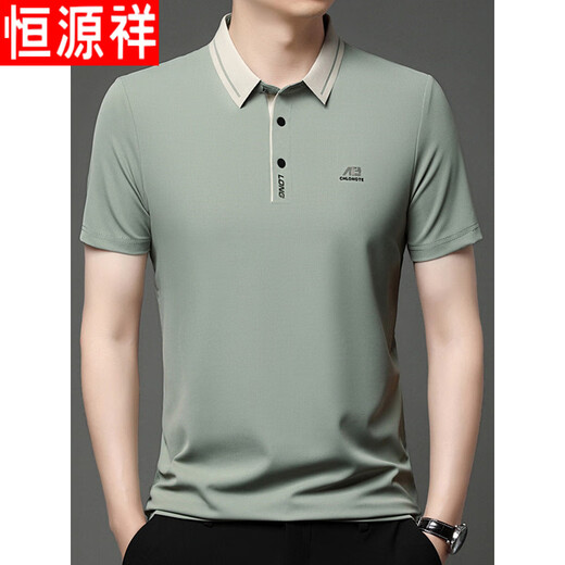 恒源祥2025夏季新款冰丝男士短袖polo男中年爸爸装休闲舒适透气T恤男 16821-米白 2XL 180-54-