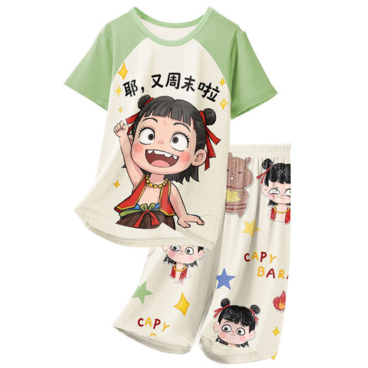 七分裤儿童睡衣莫代尔薄款夏季大童小男孩短袖家居服哪吒2025新款 1H--ST-12401 170 18码(150-155)cm