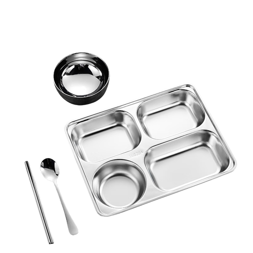 Venus 304 stainless steel fast food tray canteen adult four-grid and five-grid rectangular rice tray fast food box deepening and thickening set
