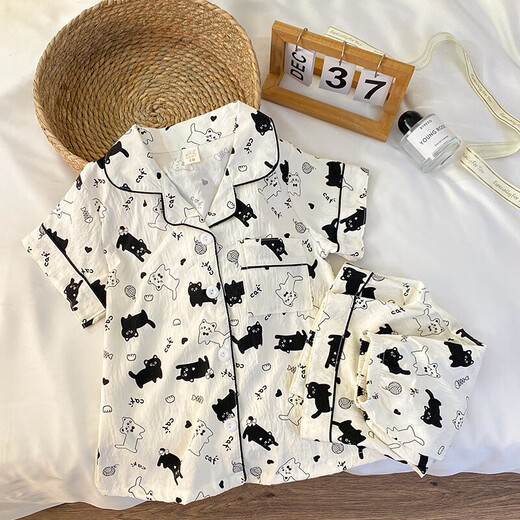 Sommerkinder-Pyjama für Frauen kurzärmelige Shorts für Mädchen 2025 neue Sommerprinzessin süße Schüler Mädchen Hauskleidung 753# Weiche Haut-freundlich [kurzärmelige + Shorts] 100 [8 Größen] 100-110 cm 30-40jin [Jin gleich 0,5 kg]