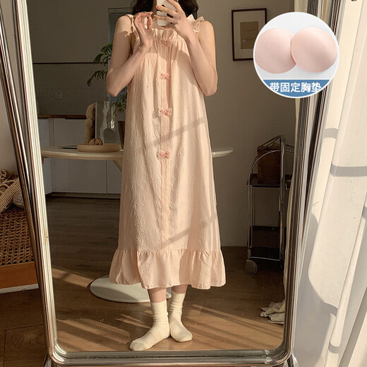 S.SOFEA云朵棉睡衣女夏吊带睡裙薄款可外穿公主风甜美少女家居服 6636Z#粉色 175 L