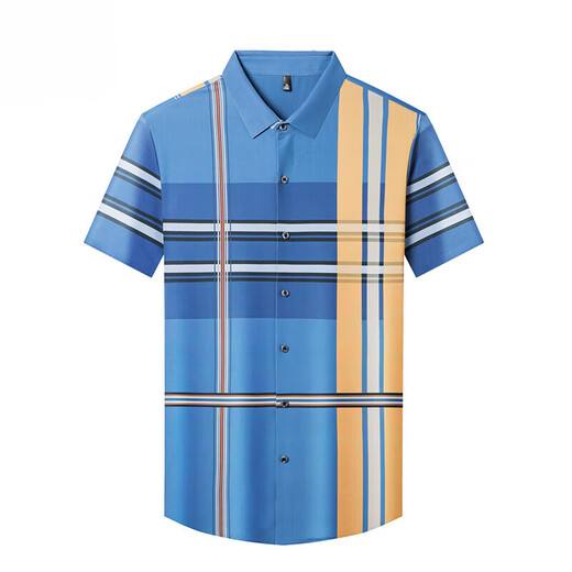 GY goldlion Jinlilai mulberry silk short-sleeved shirt men's summer new plaid casual no-iron high-end shirt men's inch shirt 9856 green S 165/80A suggested 100-120Jin [Jin equals 0.5 kg]