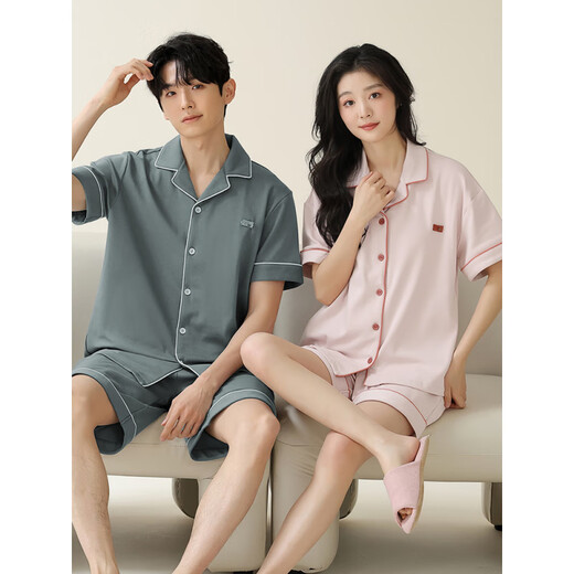 Langsha (Langsha) Pajamas Summer Summer Algodón corto de manga corta Cardigan simple se puede usar en el exterior para ropa de hogar de algodón y algodón de mujeres en verano x12705-12805# 2XL estilo masculino: