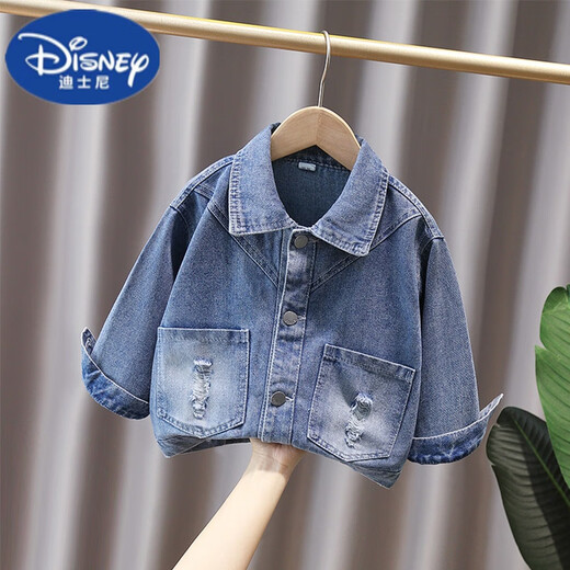 Disney Girls Denim Jacke Frühling und Herbst 2025 neuer Stil neuer chinesischer Baby -Mädchen Herbst -Herbstjacke Chinese Style Girl Top 829 Sticked Pink Flower Schnalle Mantel 140 cm