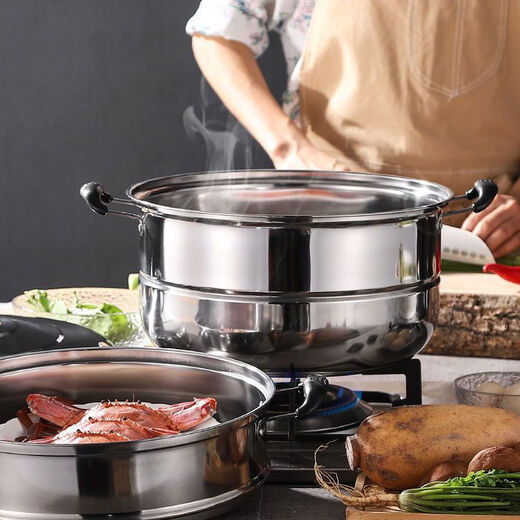 TLIT stainless steel steamer 2 layers, 3 layers, 3 layers, 4 layers, 5 layers thickened steamer, steam grid, soup pot, double layer gas induction cooker steamer, 32cm thickened steamer, 4-layer steamer pot