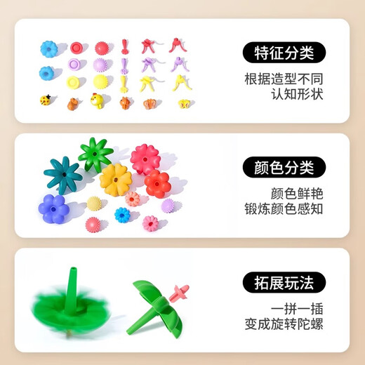 乐乐鱼（leleyu）积木3-6岁儿童玩具大颗粒拼装插花彩盒装42片男女孩生日礼物