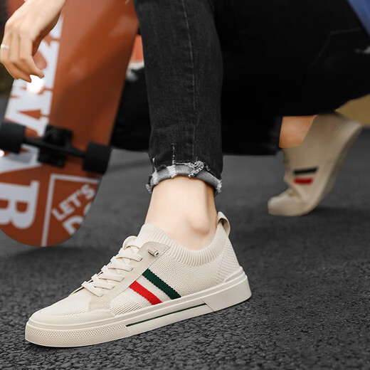 Changxiang Huili men's shoes for summer breathable thin mesh shoes for men's summer canvas casual board shoes for one foot, non-slip soft sole shoes for men beige 42