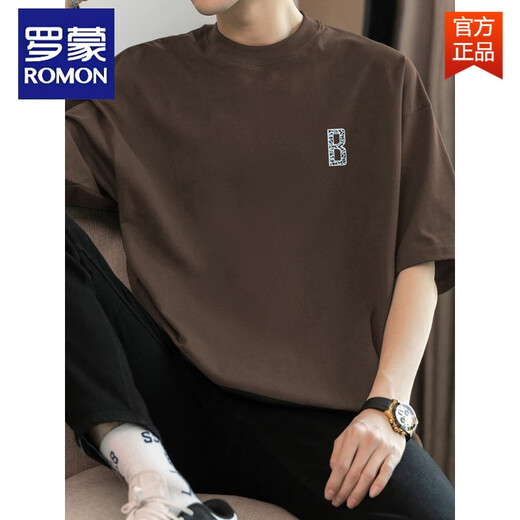 Romon (Romon) 260G Herren kurzärmeliges T-Shirt für sommerliche harte, reine Baumwoll-Hals-Top-Trendy-Baumwoll-Halbärmel-T-Shirt M09-963 Black S (geeignet für 80-100jin [Jin gleich 0,5 kg]))