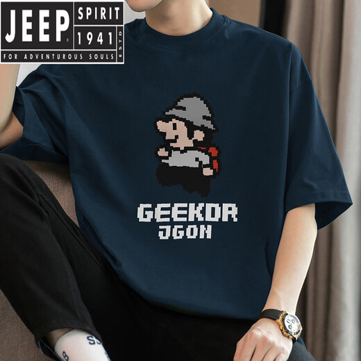 Jeep Spirit260g schwere kurzärmelige T-Shirt-T-Shirt-übergroßes rundes Nackenoberteil mit Pixel-gedruckter Baumwoll halbärmelig M09-693 Black S