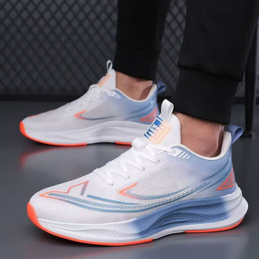 
Men's shoes for spring and summer new style flying woven breathable mesh running shoes soft sole shock-absorbing men's sports trendy shoes LS-826 blue and white 42