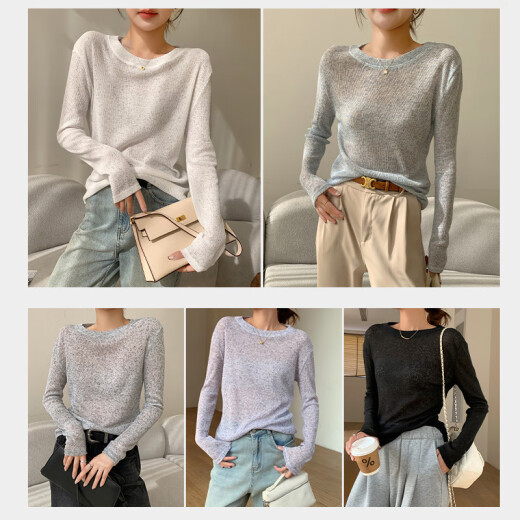 
H826 French soft glutinous sweater hollow sweater high-end loose top round neck blouse fashion item sun protection trend black M suitable for 80-100Jin [Jin equals 0.5 kg]