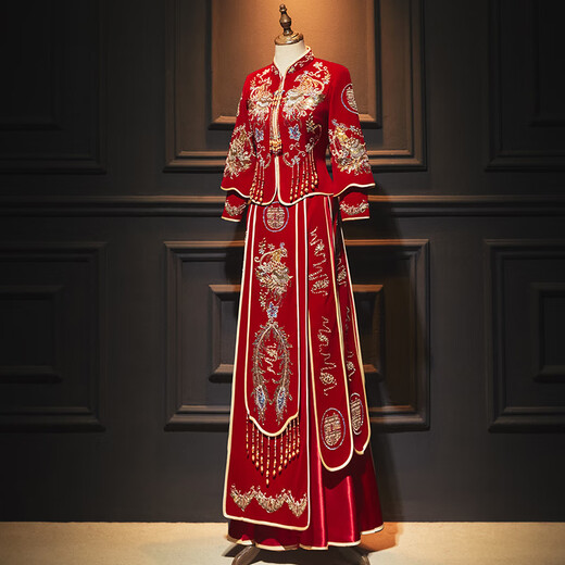 Baolian xiuhe boda boda boda 2024 boda otoño e invierno novia femenina vestida de boda china tostada de boda ropa de boda jeffrey ropa para hombres #velvet [bordado con llevado] (pareja de pareja s