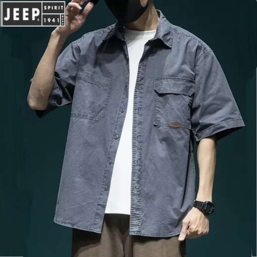 Jeep (Jeep) Camisa de verano de verano La marca retro de manga corta de manga corta de manga de mangas a gran tamaño de la camisa de la camisa japonesa del bolsillo de la camisa japonesa American Japanes