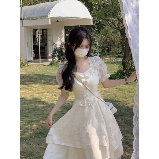 佐叙法式连衣裙夏季女装穿搭2025新款仙女公主裙气质纯欲温柔风长裙子 杏色 潮流韩版  当/次日达 均码 （120斤内）