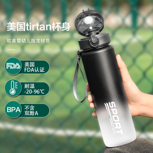 水杯男大容量运动健身塑料水壶防摔耐高温学生夏季便携tritan杯子 美国tritan材质渐变蓝 1050ml