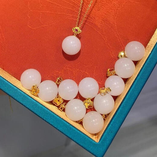 Iosn Mutton Fat Jade Pendant Hetian Jade White Jade Single Bead 18K Gold Inlaid with 12m Round Beads Necklace Small and Simple Women's Clavicle Pendant