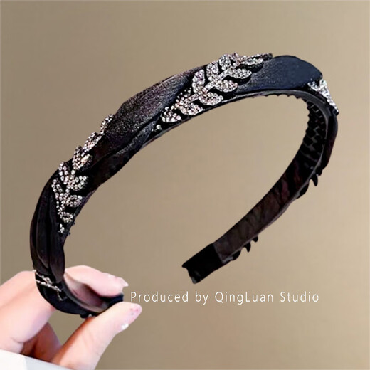 YIZUN. CHOMEL temperament sparkling diamond_fabric rhinestone wheat ear headband for women, high-end, foreign, fashionable, light luxury, high-end headband hair twister, black