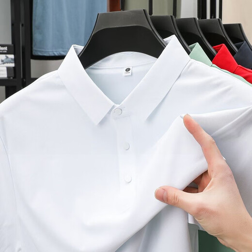 Gy Jinlilai Leichtes Luxus-Eis Silk Coolte Textur kurzärmelige Herren-T-Shirt New Herren Polo Hemd Revers Basishemd 12358 Meter Aprikose XL
