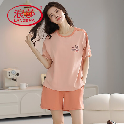 
LangSha (LangSha) pure cotton pajamas for women in summer set short-sleeved shorts two-piece set sweet spring and summer internet celebrity home clothing 9856 short-sleeved cotton M (75-95Jin [Jin equals 0.5 kg])