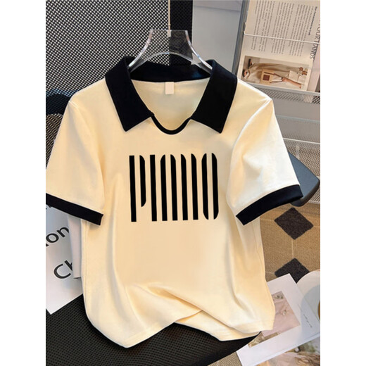 
Pure YISHION large size polo shirt, front shoulder pure cotton short-sleeved T-shirt for women in summer, slightly fat mm fashionable and versatile slim short top Apricot color (9901) 2XL