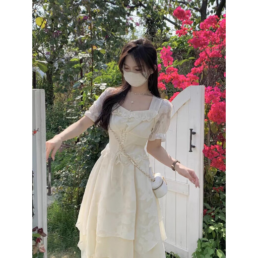 佐叙法式连衣裙夏季女装穿搭2025新款仙女公主裙气质纯欲温柔风长裙子 杏色 潮流韩版  当/次日达 均码 （120斤内）