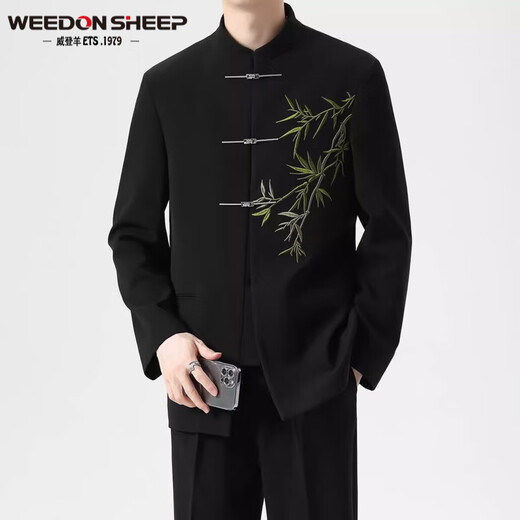 
Vaderton Sheep New Chinese Style Casual Suit Set Men's Spring and Autumn Chinese Style Embroidery Zhongshan Style Hanfu Men's Clothes Black Jacket + Black Shirt + Trousers [Three pieces XL [High Quality]