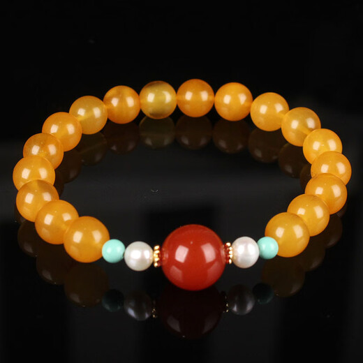 Zhenghe Jewelry beeswax chicken fat yellow round bead bracelet DIY diameter about 8mm weight 8.52 grams
