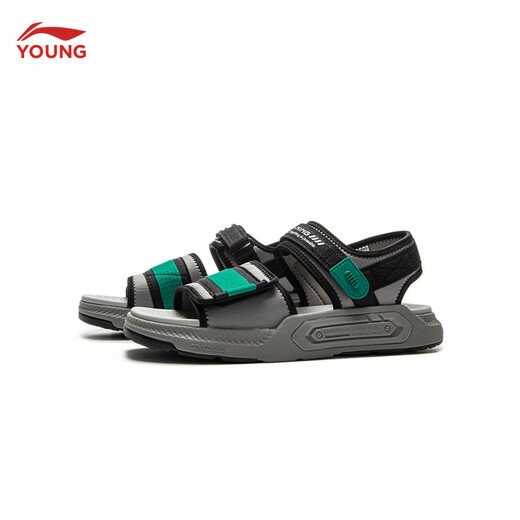 Li Ning Children's Shoes Children's Sandals Men's and Women's Lightweight Soft Velcro Sports Sandals YKUV018 Rubble Gray/Black-3 32