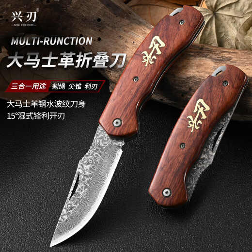 Xing blade couteau pliant en acier damas, couteau à fruits, barbecue portable d'extérieur, couteau multifonctionnel, couteau à melon et à fruits, couteau d'office Couteau à fruits pliant de Damas