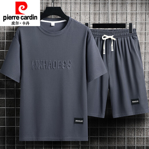 皮尔卡丹（pierre cardin）夏季男士运动套装短袖T恤上衣宽松大码短袖短袖休闲套装帅气搭配 套装829卡其 M 建议穿90-110斤